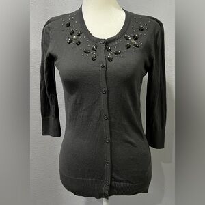 Women’s Merona Grey Jeweled 3/4 Sleeve Sweater, Button Closure Size XS